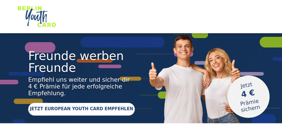 Vista inicial de la página de recomendación de Berlin Youth Card